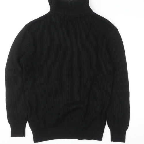 Zara Womens Black Ribbed High Neck 1/2 Zip Knit Jumper Size 12