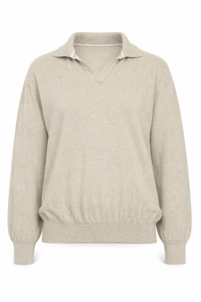 Front view of Marks & Spencer Women Beige Collared Wool Cashmere jumper M