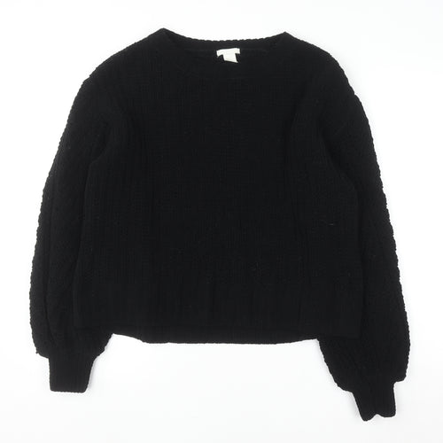 H&M Women’s Black Chunky Knit Crew Neck Long Sleeve Jumper Size 12