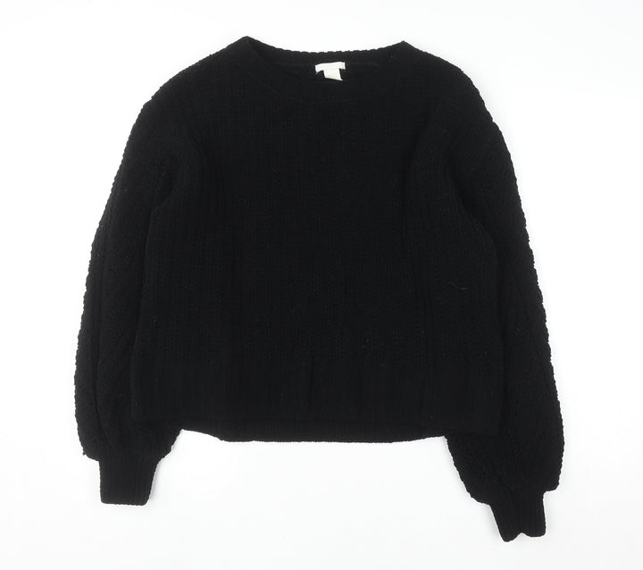 H&M Women’s Black Chunky Knit Crew Neck Long Sleeve Jumper Size 12