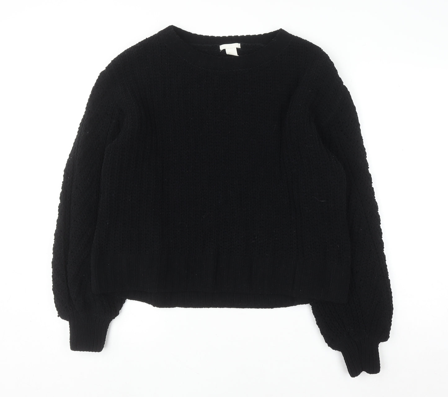 H&M Women’s Black Chunky Knit Crew Neck Long Sleeve Jumper Size 12