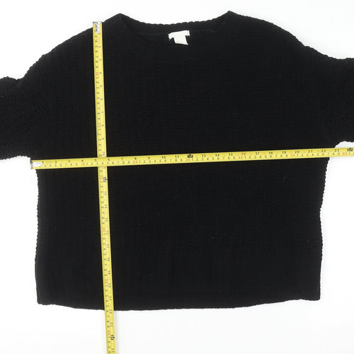 H&M Women’s Black Chunky Knit Crew Neck Long Sleeve Jumper Size 12