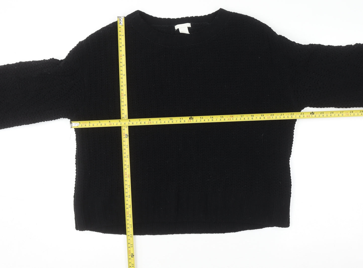 H&M Women’s Black Chunky Knit Crew Neck Long Sleeve Jumper Size 12