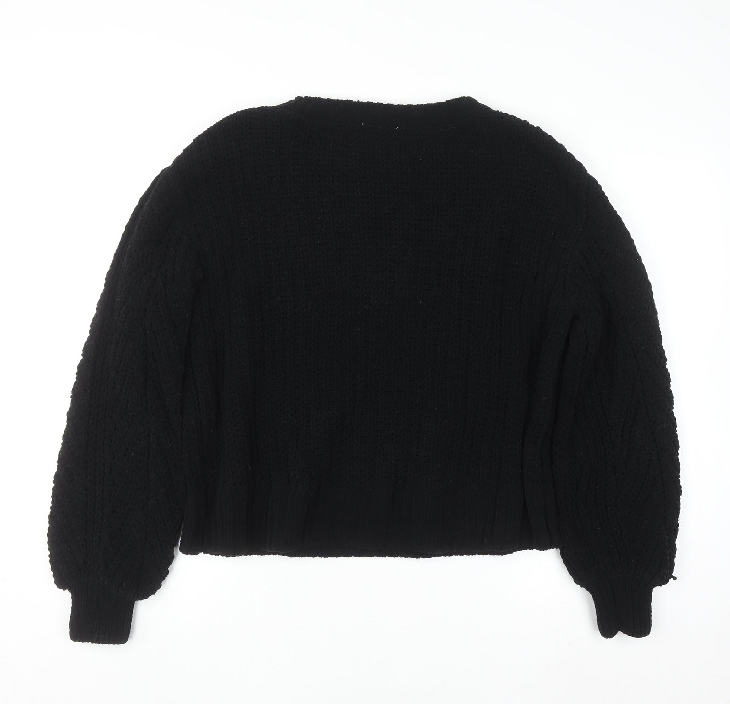H&M Women’s Black Chunky Knit Crew Neck Long Sleeve Jumper Size 12