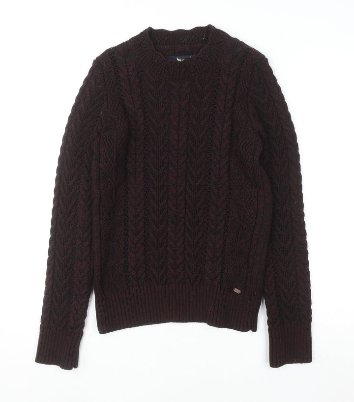 Superdry Womens Brown Cable-Knit Pullover Jumper Size S