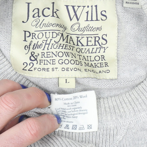 Jack Wills Men’s Grey Cotton Wool Crew Neck Jumper L Classic Fit