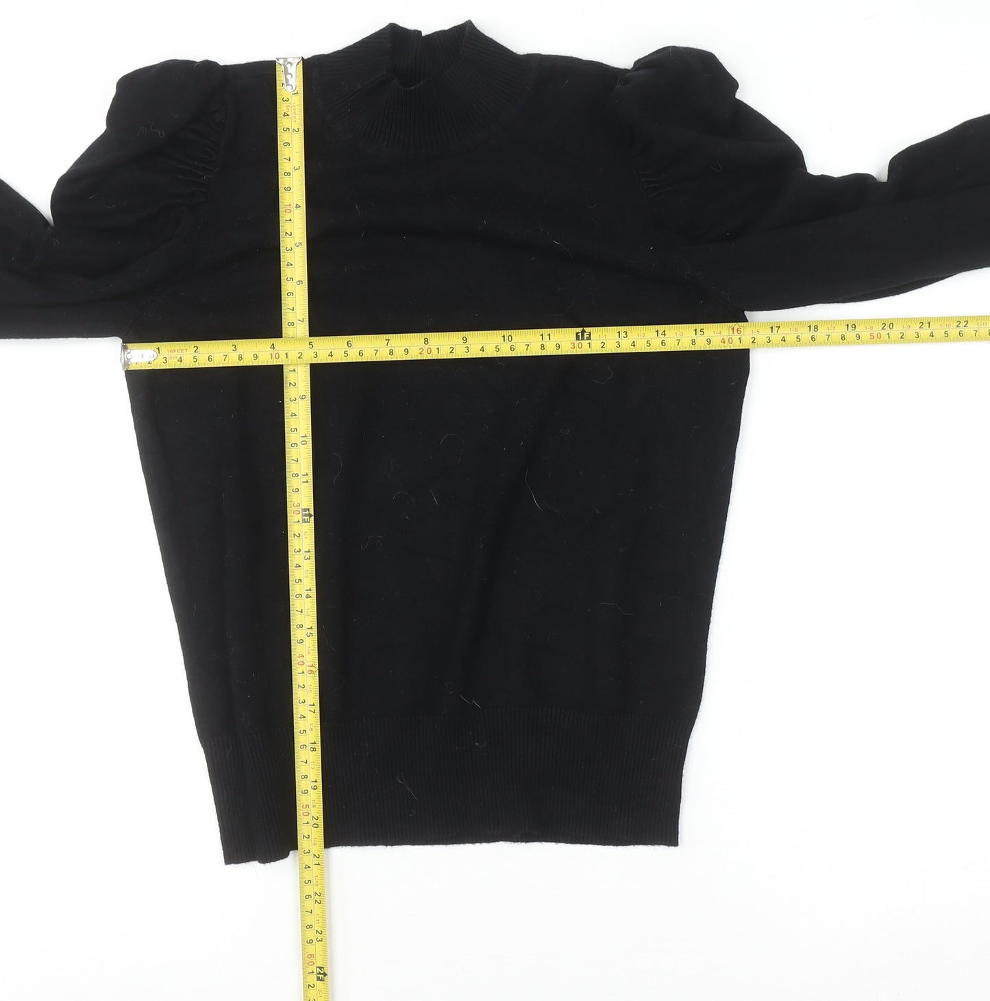 Dorothy Perkins Women’s Black Mock Neck Puff Sleeve Knit Top UK 12