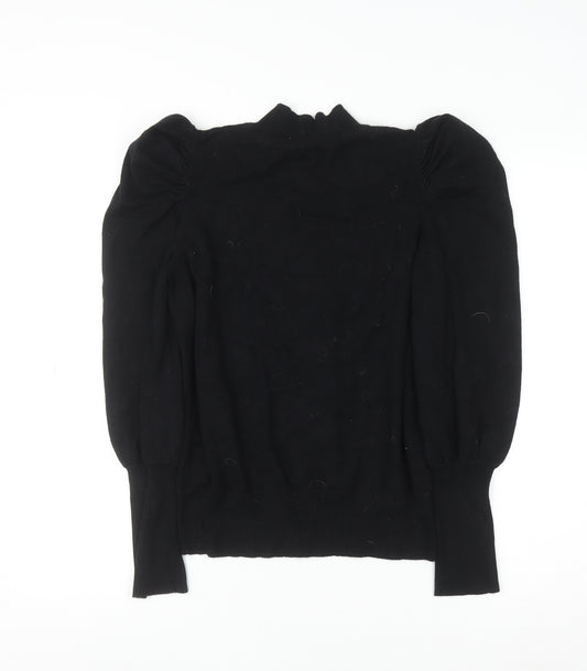 F&F Women’s Black Knit Puff Sleeve Long Sleeve Blouse UK 12
