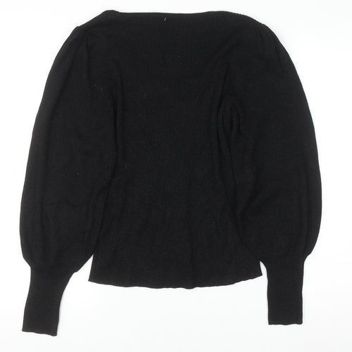 F&F Women’s Black Knit Puff Sleeve Long Sleeve Blouse UK 12