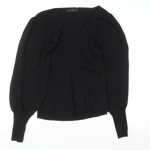 F&F Women’s Black Knit Puff Sleeve Long Sleeve Blouse UK 12