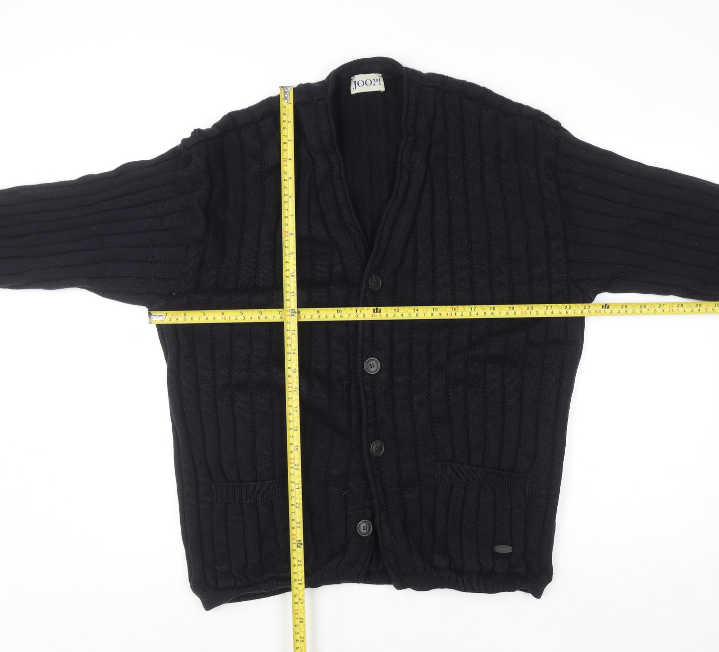 JOOP! Men's Black Wool Cable-Knit Cardigan Jumper L