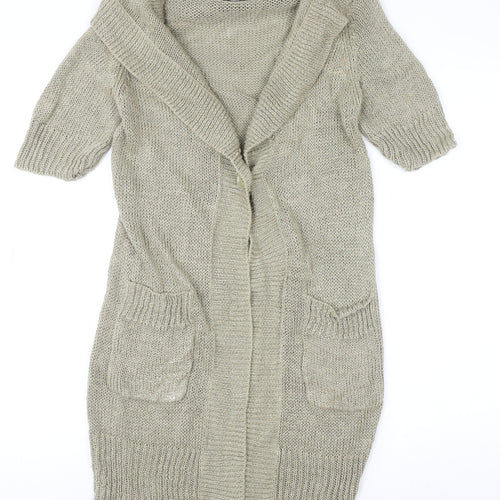 Jigsaw Women Beige XS Open-Knit Linen Cardigan with Pockets