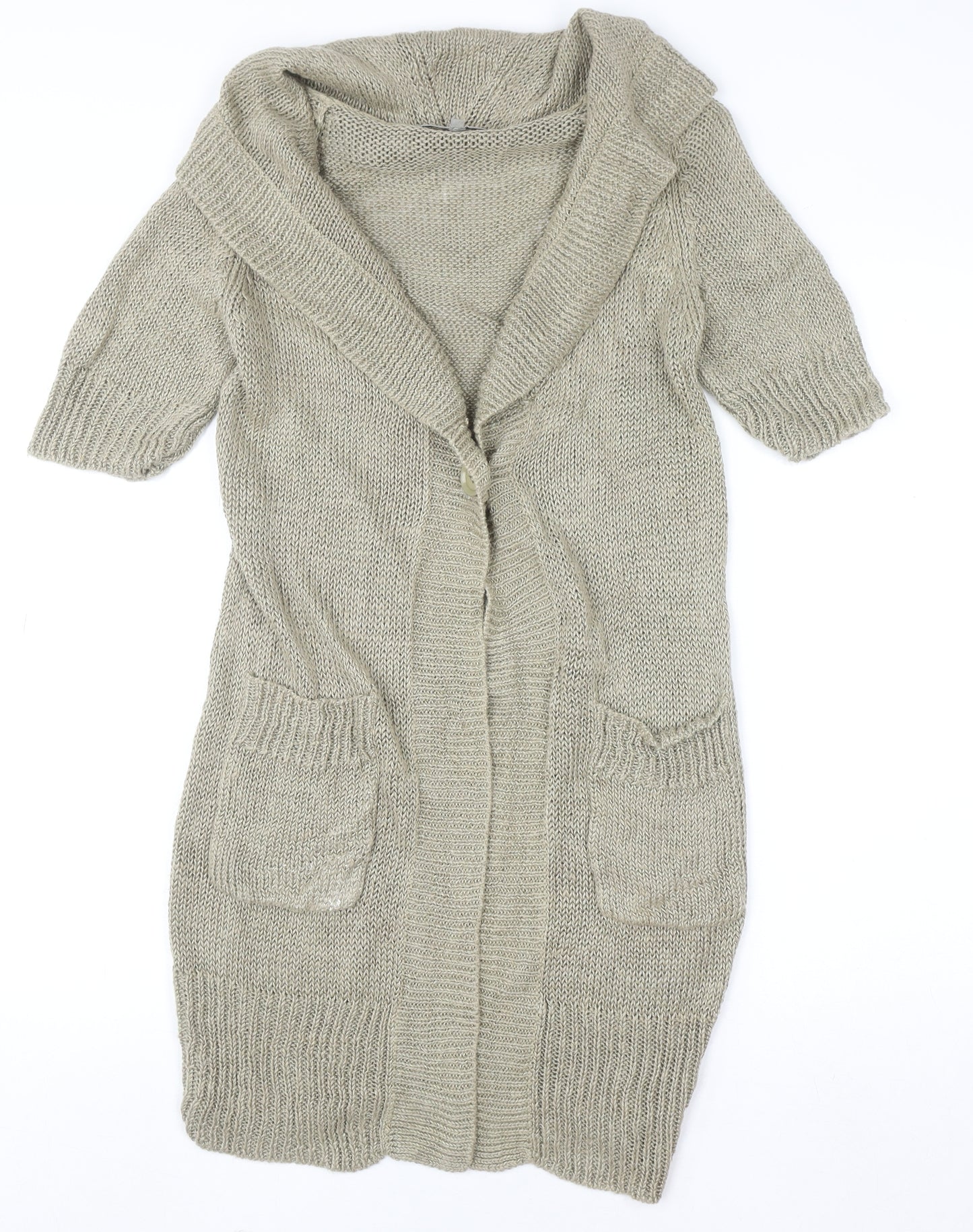 Jigsaw Women Beige XS Open-Knit Linen Cardigan with Pockets