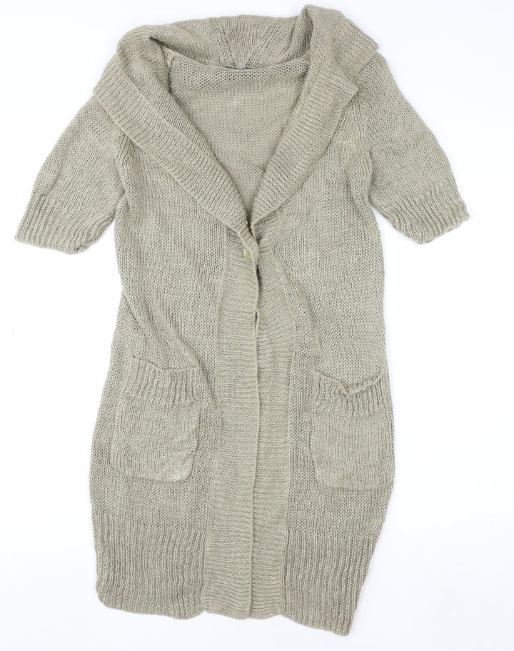Jigsaw Women Beige XS Open-Knit Linen Cardigan with Pockets