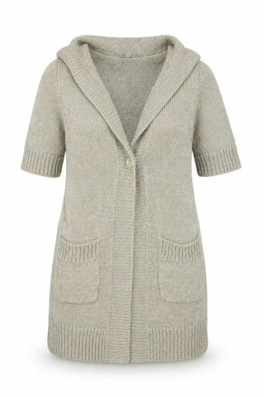 Front view of Jigsaw Women Beige XS Open-Knit Linen Cardigan with Pockets