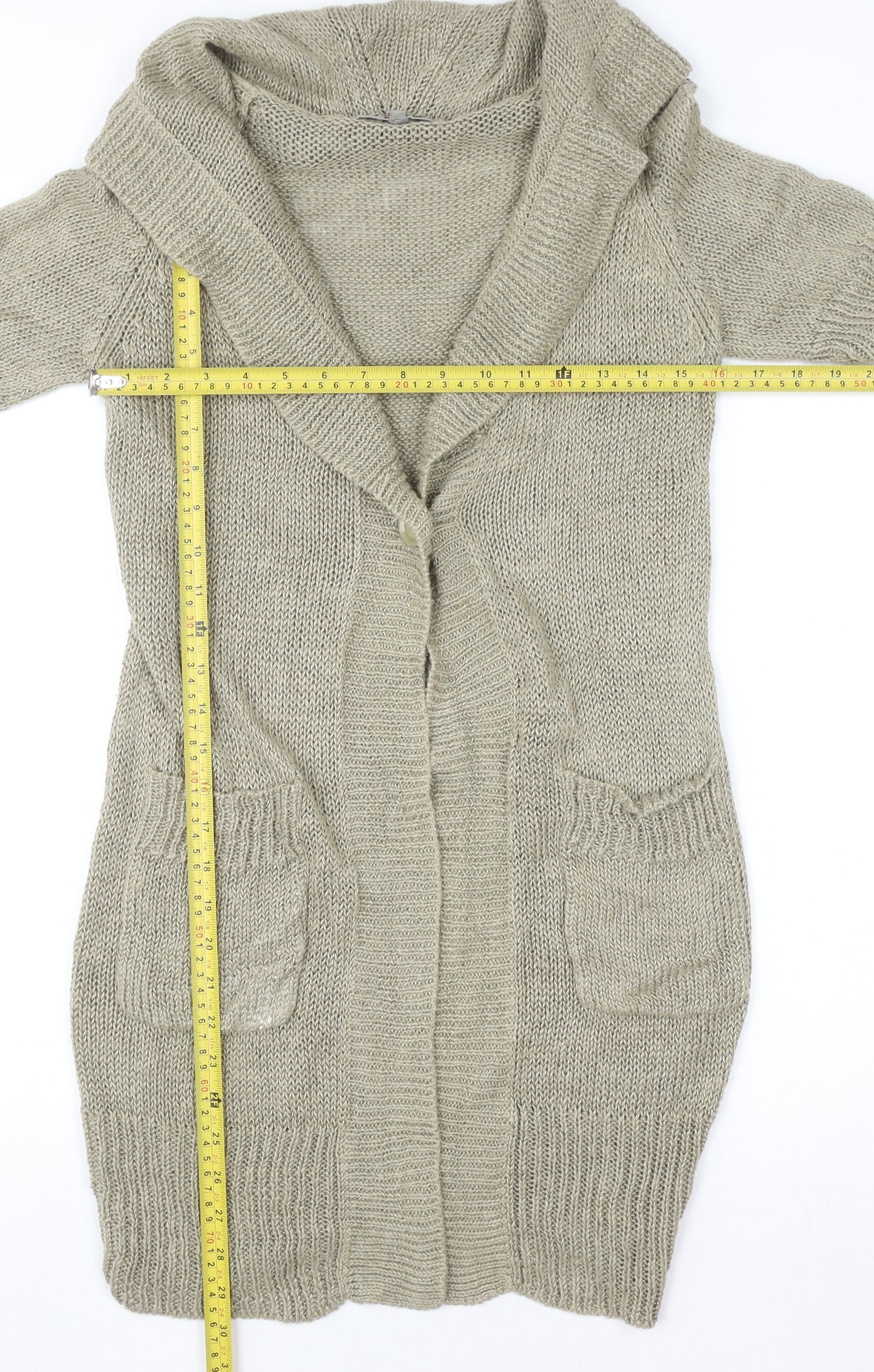 Jigsaw Women Beige XS Open-Knit Linen Cardigan with Pockets
