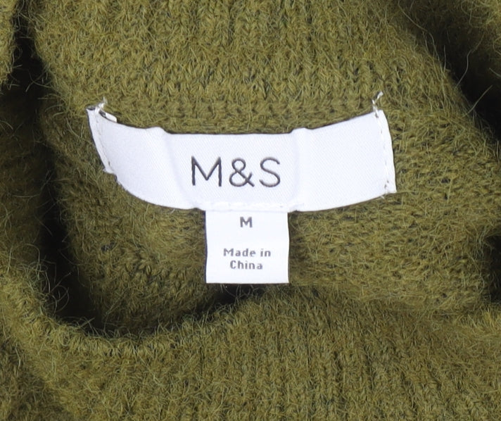 Marks & Spencer Women Green Wool Blend Mock Neck Jumper Size M