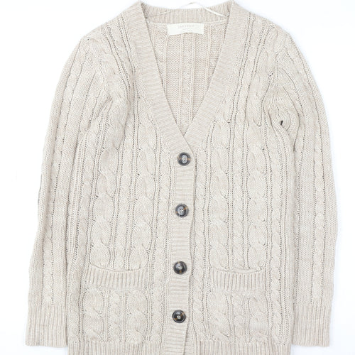 Zara Women Beige Cable Knit Long Sleeve V-Neck Cardigan Size S