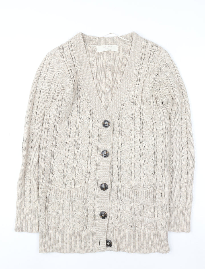 Zara Women Beige Cable Knit Long Sleeve V-Neck Cardigan Size S