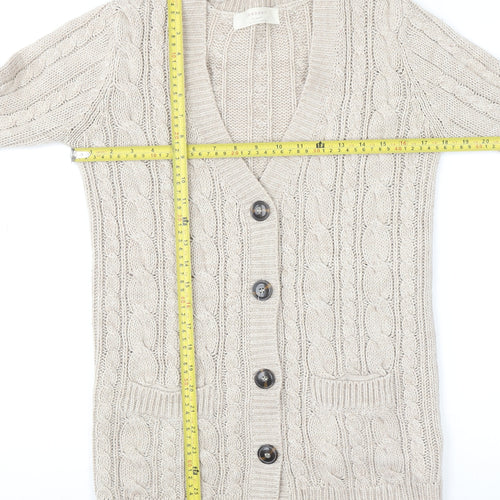 Zara Women Beige Cable Knit Long Sleeve V-Neck Cardigan Size S