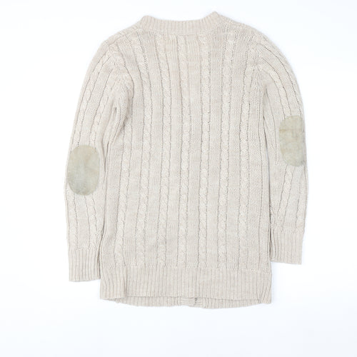 Zara Women Beige Cable Knit Long Sleeve V-Neck Cardigan Size S