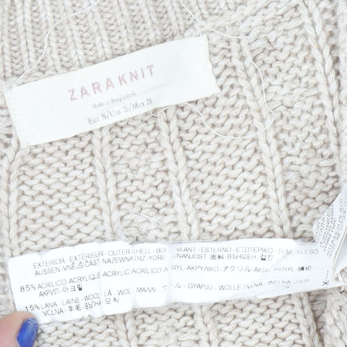 Zara Women Beige Cable Knit Long Sleeve V-Neck Cardigan Size S