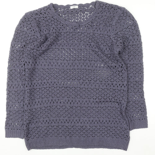 Cotton Traders Women's Purple Open-Knit Cotton Jumper Size 14
