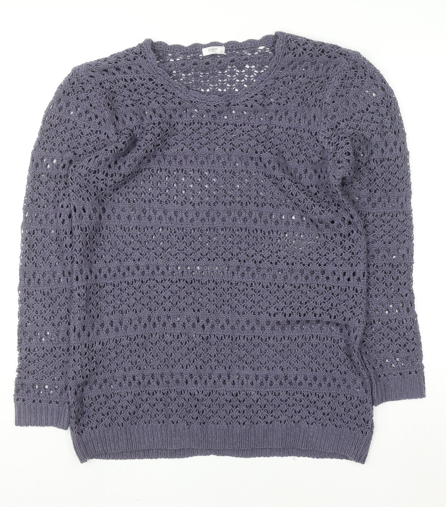 Cotton Traders Women's Purple Open-Knit Cotton Jumper Size 14