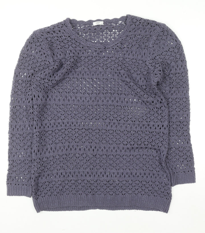Cotton Traders Women's Purple Open-Knit Cotton Jumper Size 14