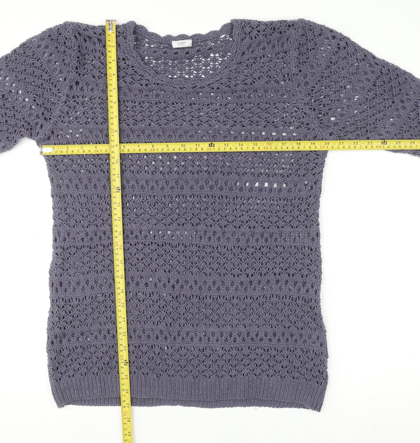 Cotton Traders Women's Purple Open-Knit Cotton Jumper Size 14