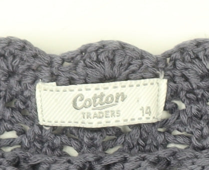 Cotton Traders Women's Purple Open-Knit Cotton Jumper Size 14