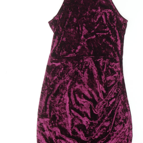 Scarlet Rocks Womens Purple Velvet Bodycon High Neck Dress Size 8