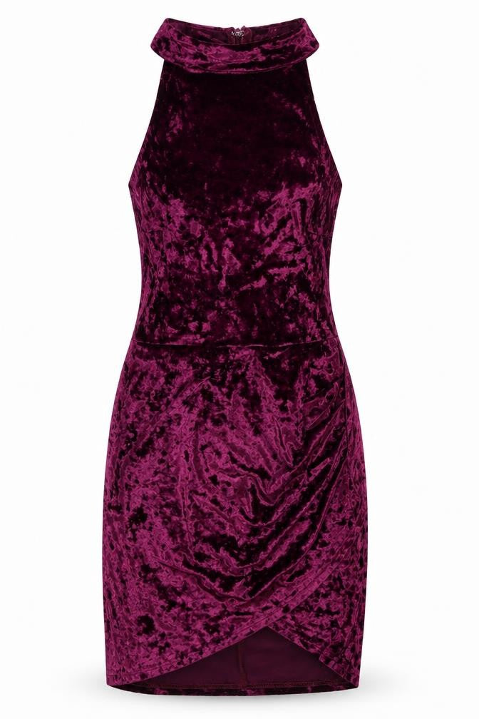 Scarlet Rocks Womens Purple Velvet Bodycon High Neck Dress Size 8
