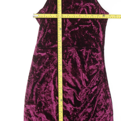 Scarlet Rocks Womens Purple Velvet Bodycon High Neck Dress Size 8