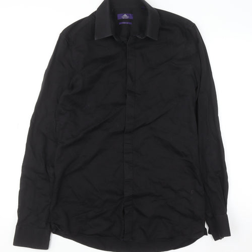 Next Men's Black Cotton Long Sleeve Button-Up Shirt Size 15 Classic Fit