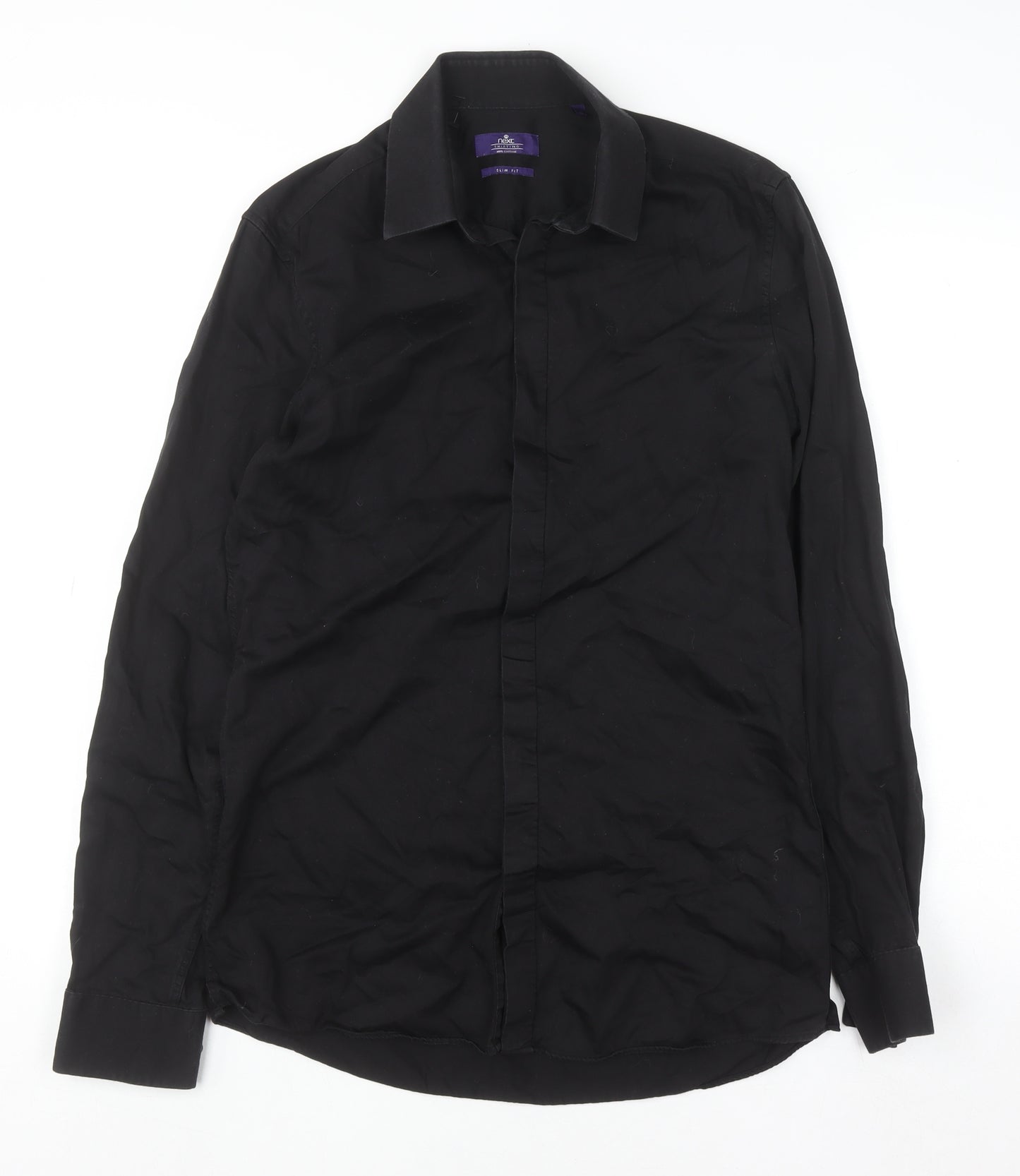 Next Men's Black Cotton Long Sleeve Button-Up Shirt Size 15 Classic Fit