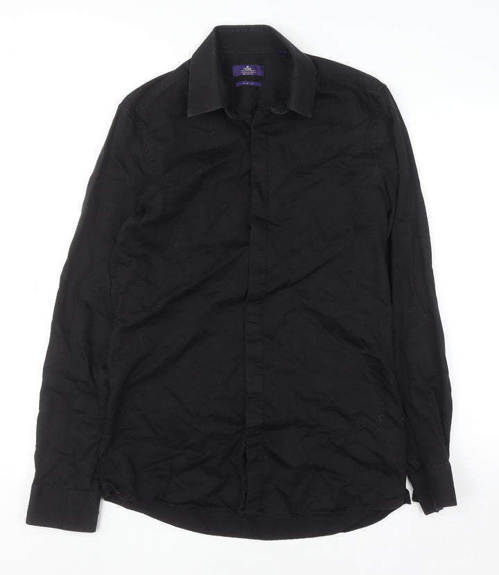 Next Men's Black Cotton Long Sleeve Button-Up Shirt Size 15 Classic Fit