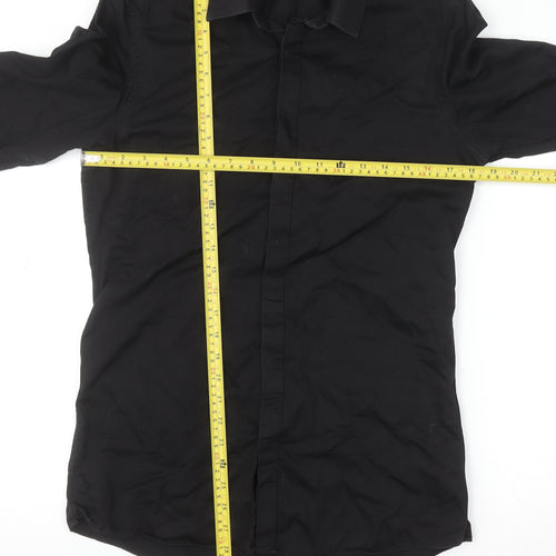 Next Men's Black Cotton Long Sleeve Button-Up Shirt Size 15 Classic Fit
