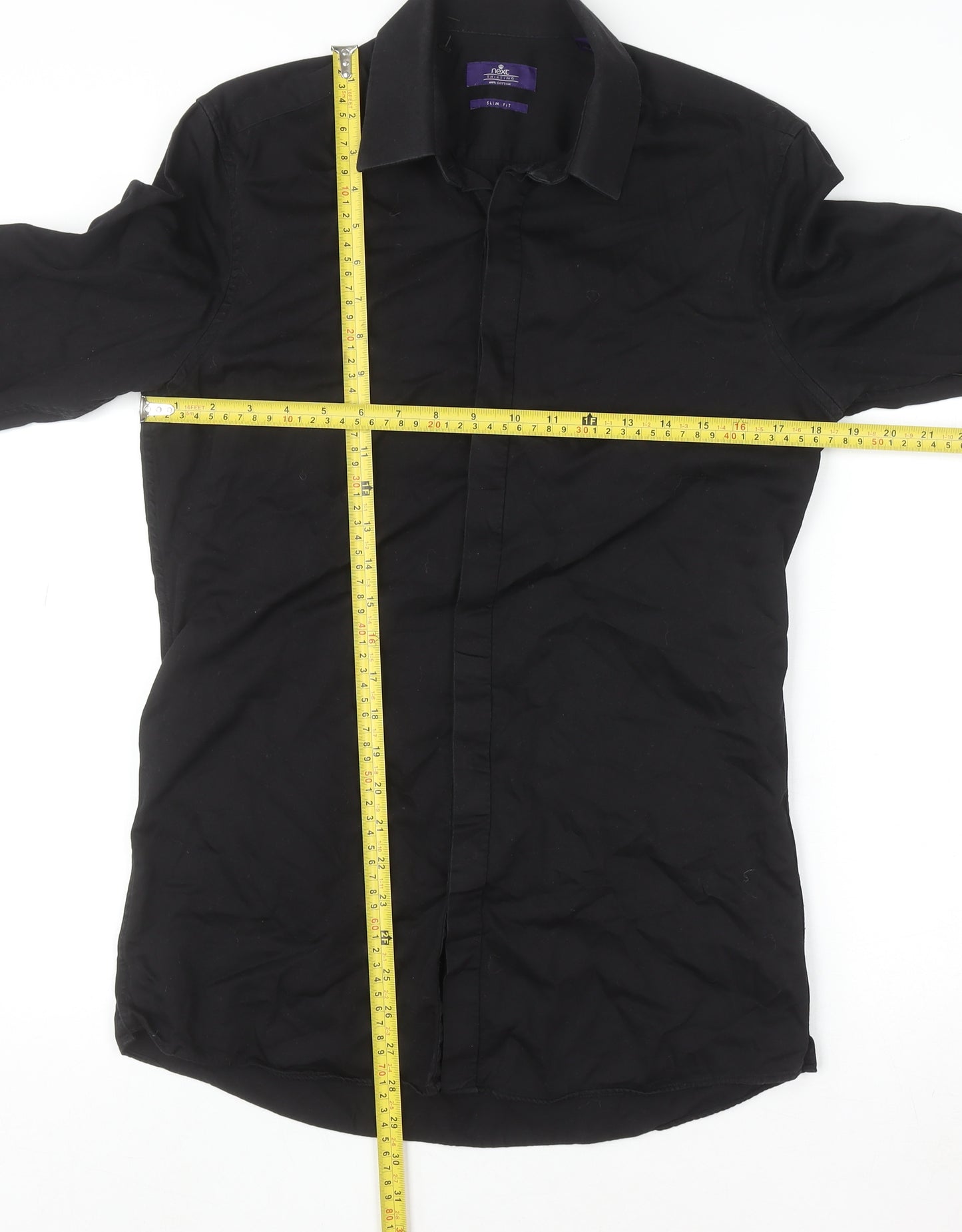 Next Men's Black Cotton Long Sleeve Button-Up Shirt Size 15 Classic Fit