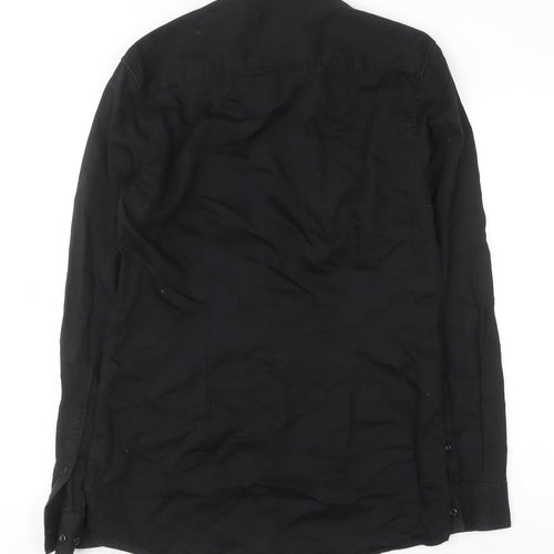 Next Men's Black Cotton Long Sleeve Button-Up Shirt Size 15 Classic Fit
