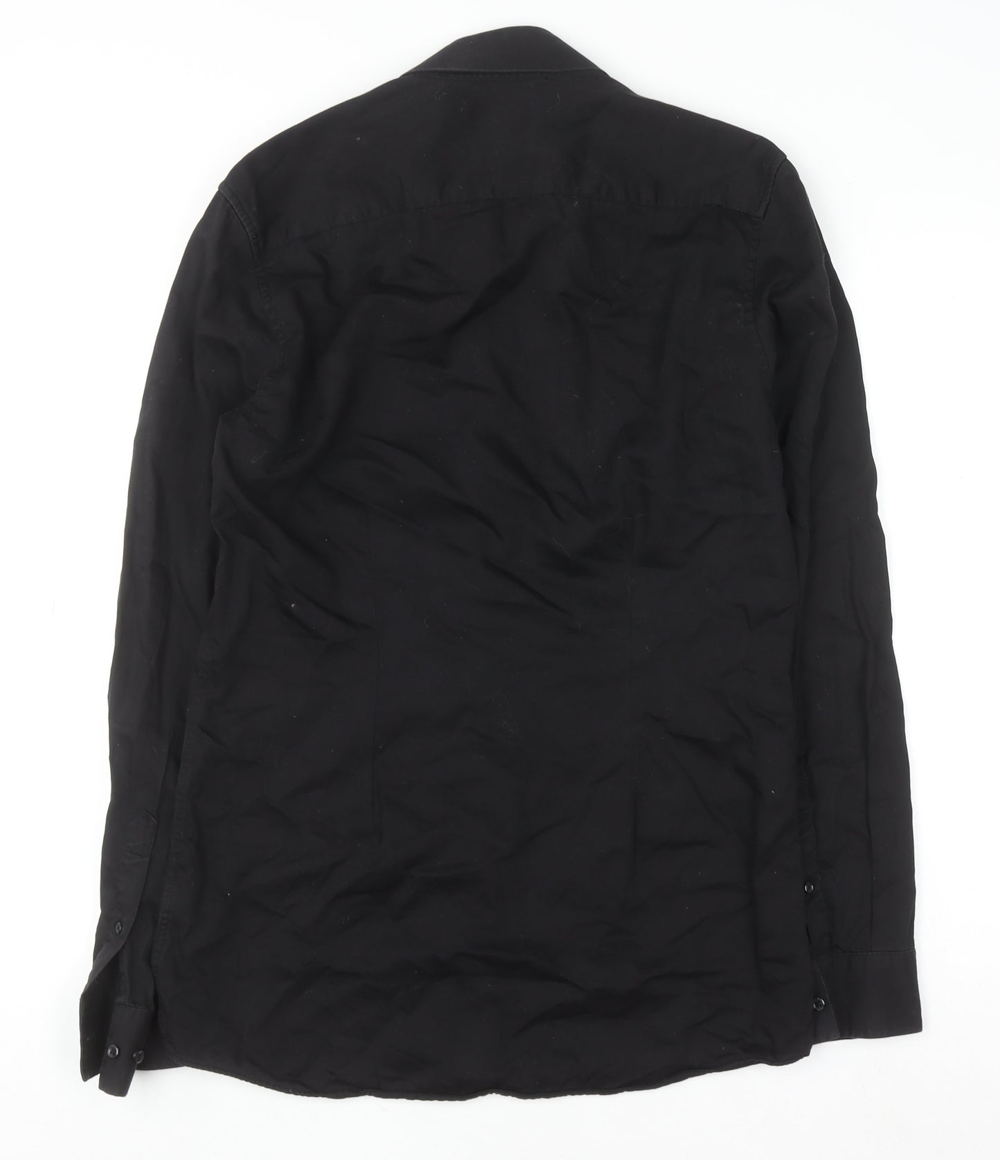Next Men's Black Cotton Long Sleeve Button-Up Shirt Size 15 Classic Fit