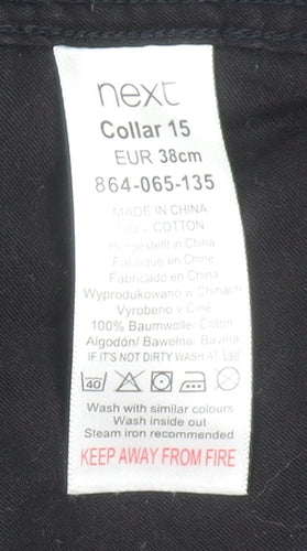 Next Men's Black Cotton Long Sleeve Button-Up Shirt Size 15 Classic Fit