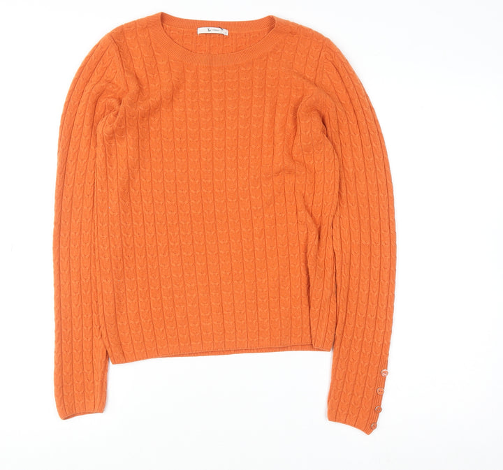 Tu Women’s Orange Cable Knit Crew Neck Jumper Size 8