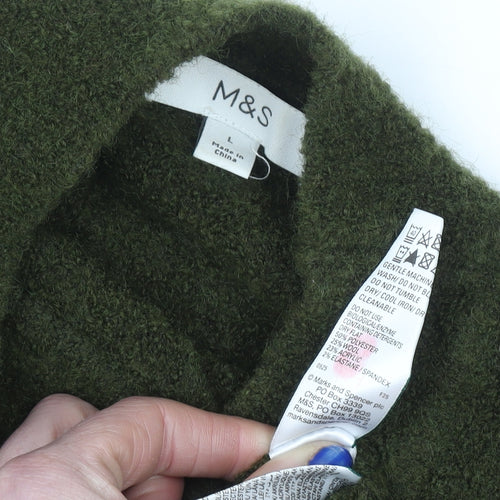 Marks and Spencer Womens Green Mock Neck Wool Blend Pullover Jumper L