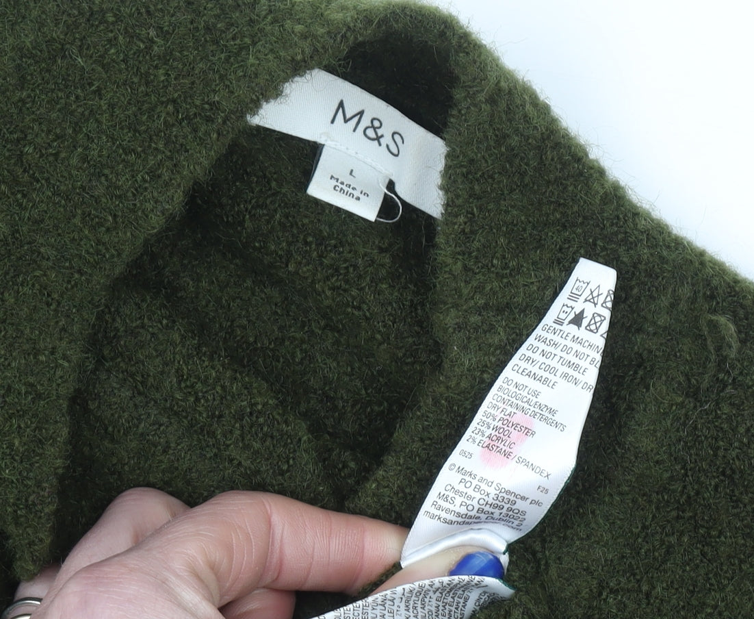 Marks and Spencer Womens Green Mock Neck Wool Blend Pullover Jumper L