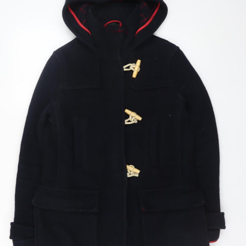 Topshop Women’s Black Wool Duffle Coat UK 8 Hooded Mid-Length