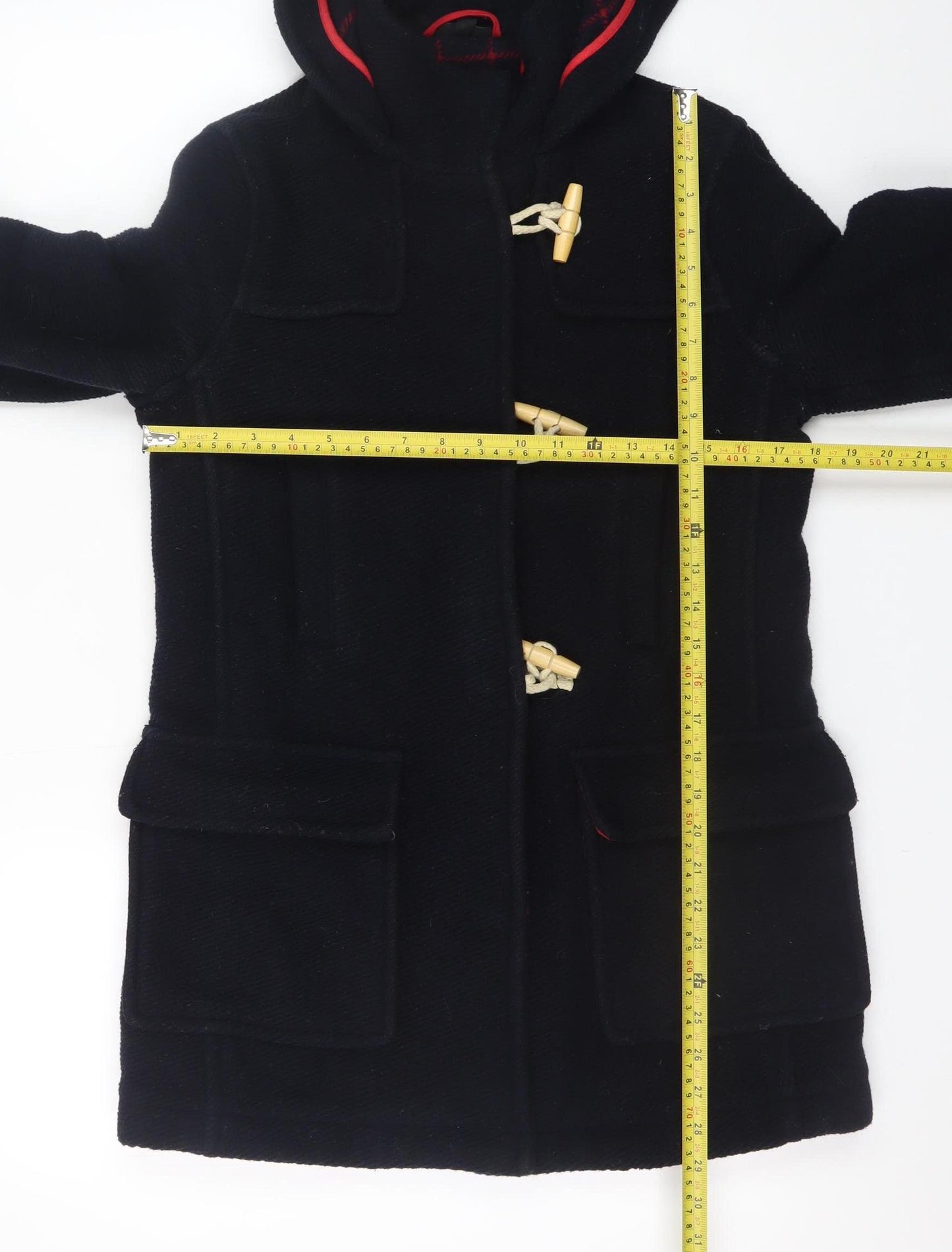 Topshop Women’s Black Wool Duffle Coat UK 8 Hooded Mid-Length