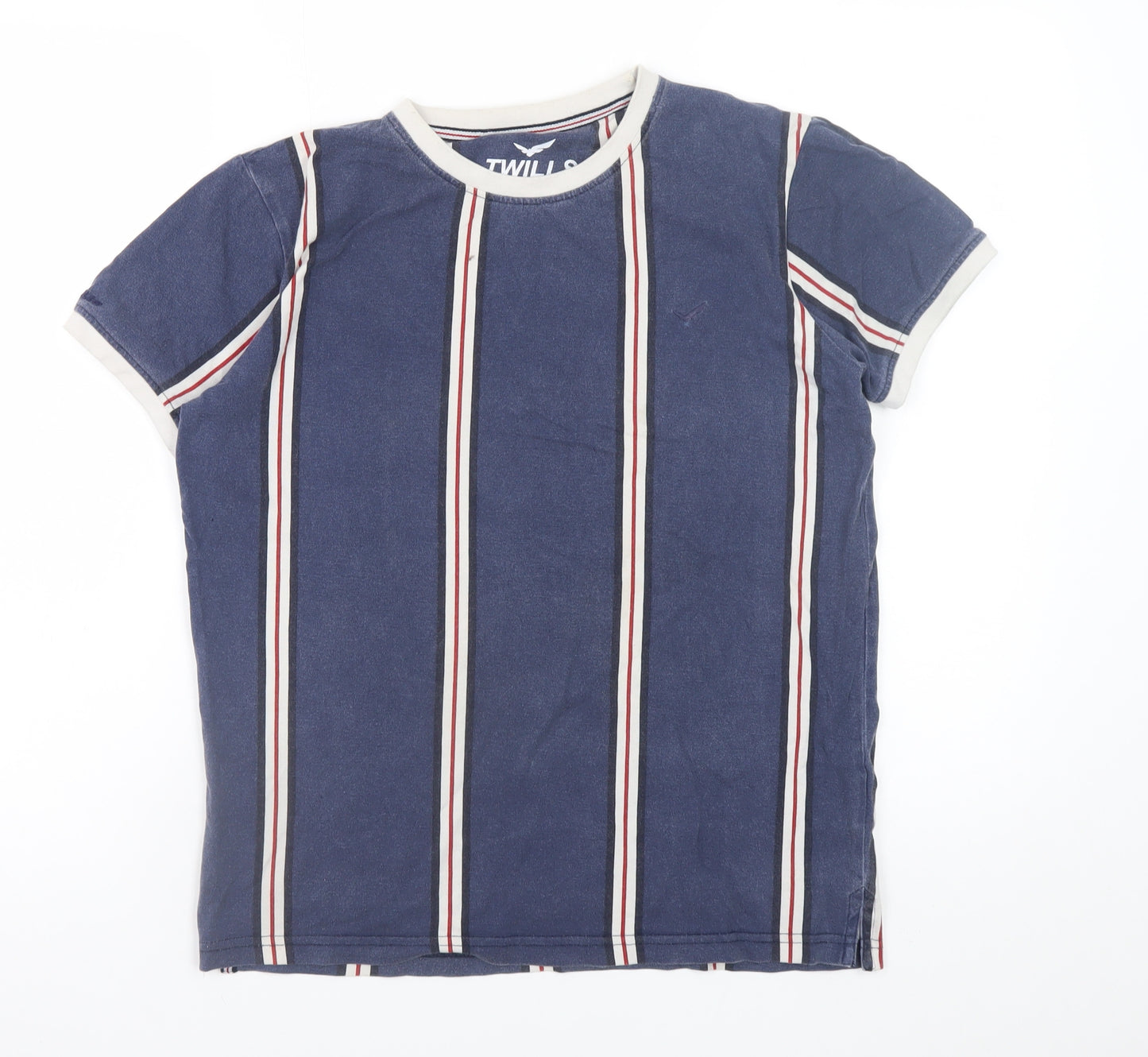 Twills Men's Blue Striped Crew Neck Short Sleeve T-Shirt Size S