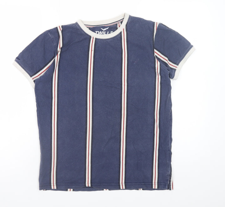 Twills Men's Blue Striped Crew Neck Short Sleeve T-Shirt Size S