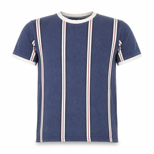 Front view of Twills Men's Blue Striped Crew Neck Short Sleeve T-Shirt, size S